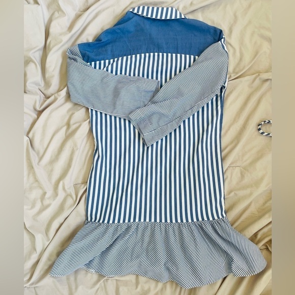 ADL striped button down midi mini dress long sleeve with tie waist size xs - Picture 3 of 6